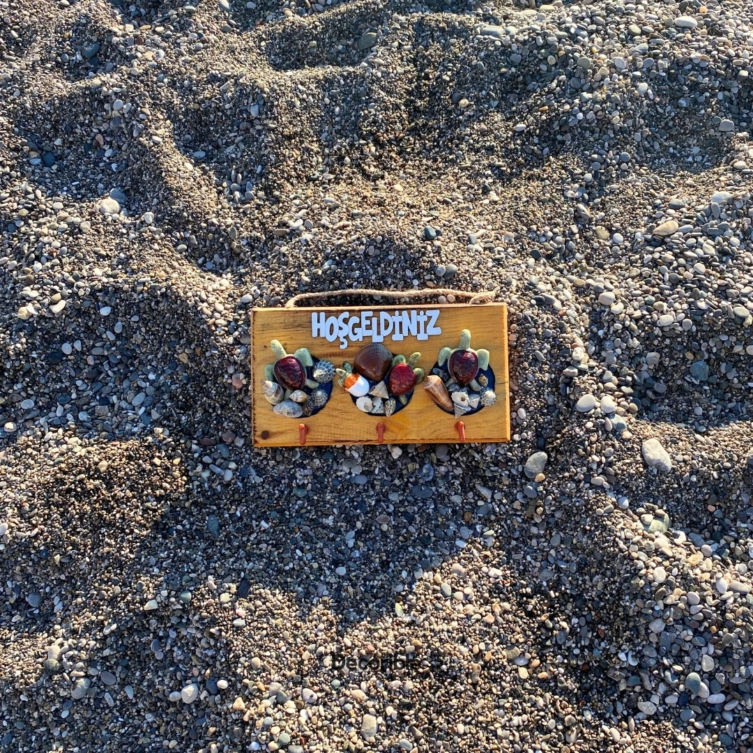 Hoşgeldiniz Deniz Kabuklu El Yapımı Ahşap Anahtarlık Askısı